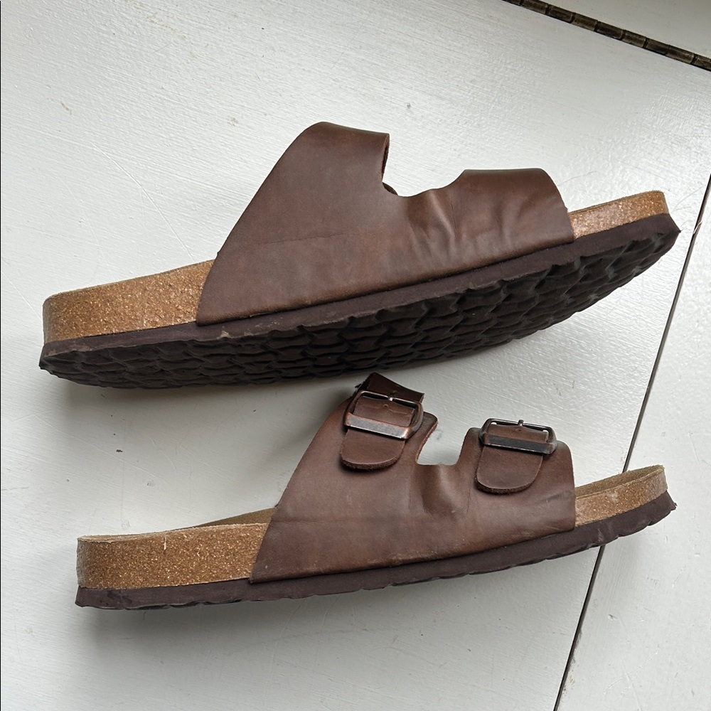 Classic Brown Double-Buckle Women’s Slide Sandals - Picture 3 of 7